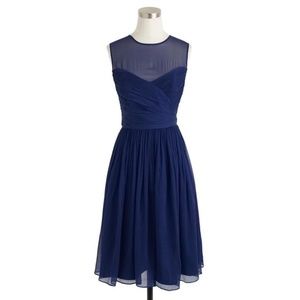 NWOT J. Crew Silk Chiffon Clara Dress, Navy, 00P